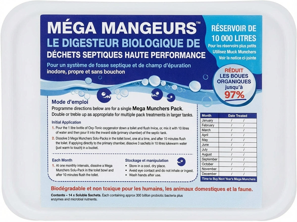 MEGA Muck Munchers - Traitement fosse septique 10 000 L | Entretien mensuel naturel (12 mois)