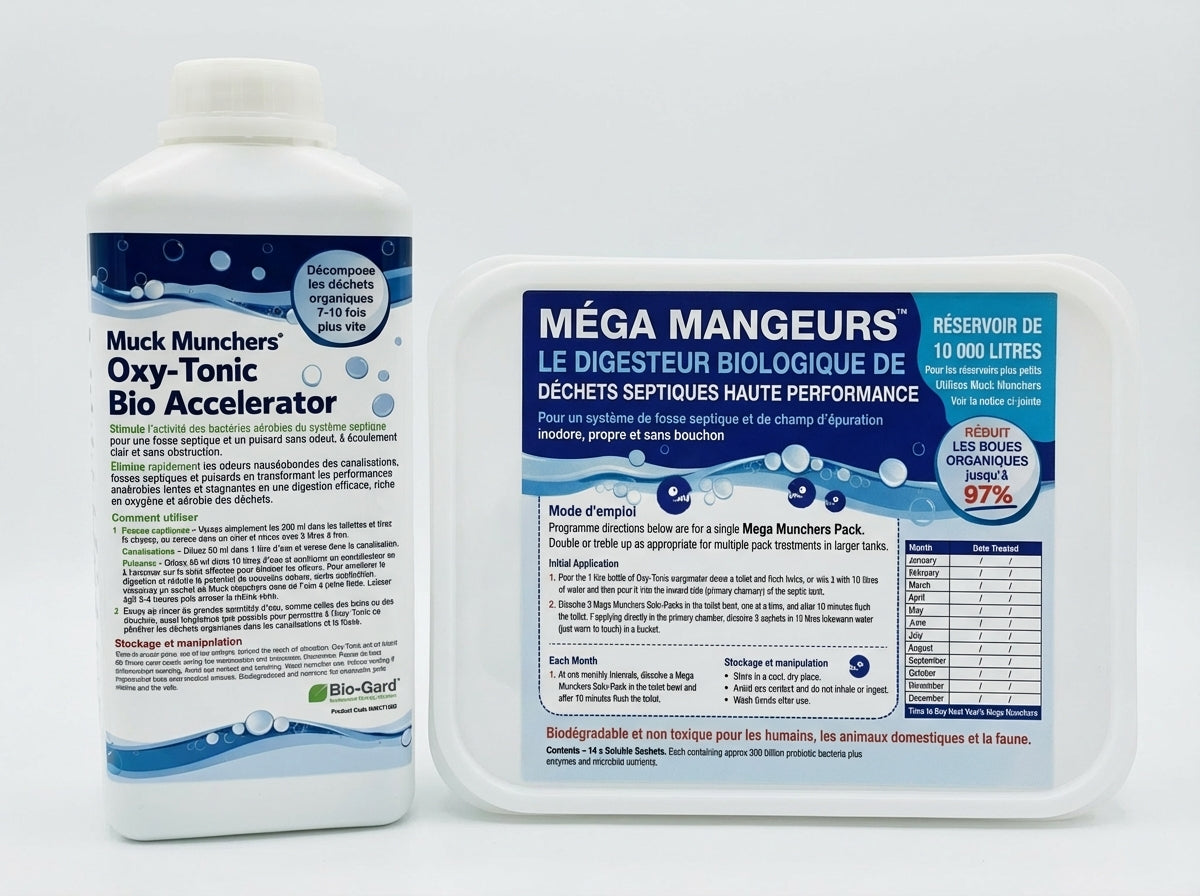 MEGA Muck Munchers - Traitement fosse septique 10 000 L | Entretien mensuel naturel (12 mois)